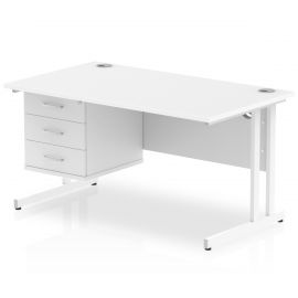 Impulse 1400 x 800mm Straight Desk White Top White Cantilever Leg with 1 x 3 Drawer Fixed Pedestal