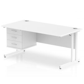 Impulse 1600 x 800mm Straight Desk White Top White Cantilever Leg 1 x 3 Drawer Fixed Pedestal