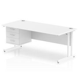 Impulse 1800 x 800mm Straight Desk White Top White Cantilever Leg 1 x 3 Drawer Fixed Pedestal