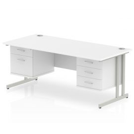 Impulse 1800 x 800mm Straight Desk White Top Silver Cantilever Leg 1 x 2 Drawer 1 x 3 Drawer Fixed Pedestal