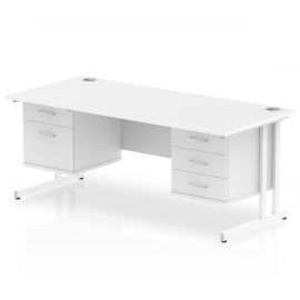 Impulse 1600 x 800mm Straight Desk White Top White Cantilever Leg 1 x 2 Drawer 1 x 3 Drawer Fixed Pedestal