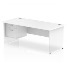 Impulse 1800 x 800mm Straight Desk White Top Panel End Leg 1 x 2 Drawer Fixed Pedestal
