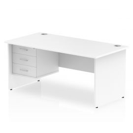Impulse 1600 x 800mm Straight Desk White Top Panel End Leg 1 x 3 Drawer Fixed Pedestal