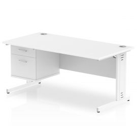 Impulse 1600 x 800mm Straight Desk White Top White Cable Managed Leg 1 x 2 Drawer Fixed Pedestal