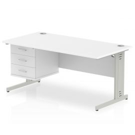 Impulse 1600 x 800mm Straight Desk White Top Silver Cable Managed Leg 1 x 3 Drawer Fixed Pedestal