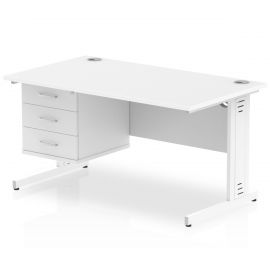 Impulse 1400 x 800mm Straight Desk White Top White Cable Managed Leg with 1 x 3 Drawer Fixed Pedestal