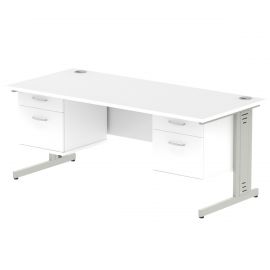 Impulse 1800 x 800mm Straight Desk White Top Silver Cable Managed Leg 2 x 2 Drawer Fixed Pedestal