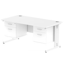 Impulse 1600 x 800mm Straight Desk White Top White Cable Managed Leg 2 x 2 Drawer Fixed Pedestal