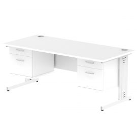 Impulse 1800 x 800mm Straight Desk White Top White Cable Managed Leg 2 x 2 Drawer Fixed Pedestal
