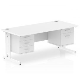Impulse 1600 x 800mm Straight Desk White Top White Cable Managed Leg 1 x 2 Drawer 1 x 3 Drawer Fixed Pedestal