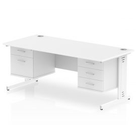 Impulse 1800 x 800mm Straight Desk White Top White Cable Managed Leg 1 x 2 Drawer 1 x 3 Drawer Fixed Pedestal