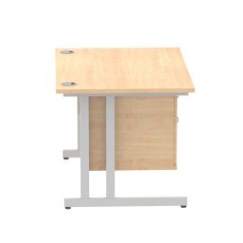 Impulse 1200 x 800mm Straight Desk Maple Top Silver Cantilever Leg with 1 x 2 Drawer Fixed Pedestal