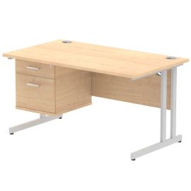 Impulse 1400 x 800mm Straight Desk Maple Top Silver Cantilever Leg with 1 x 2 Drawer Fixed Pedestal