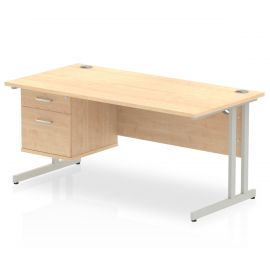 Impulse 1600 x 800mm Straight Desk Maple Top Silver Cantilever Leg 1 x 2 Drawer Fixed Pedestal