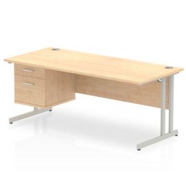 Impulse 1800 x 800mm Straight Desk Maple Top Silver Cantilever Leg 1 x 2 Drawer Fixed Pedestal