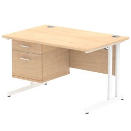 Impulse 1200 x 800mm Straight Desk Maple Top White Cantilever Leg with 1 x 2 Drawer Fixed Pedestal