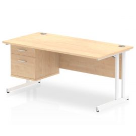 Impulse 1600 x 800mm Straight Desk Maple Top White Cantilever Leg 1 x 2 Drawer Fixed Pedestal
