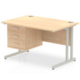 Impulse 1200 x 800mm Straight Desk Maple Top Silver Cantilever Leg with 1 x 3 Drawer Fixed Pedestal