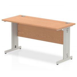 Impulse 1400 x 600mm Straight Desk Oak Top Silver Cable Managed Leg