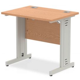 Impulse 800 x 600mm Straight Desk Oak Top Silver Cable Managed Leg