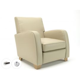 Wynne 81cm Wide Armchair Chalk Faux Leather Wide Chrome Feet With Socket