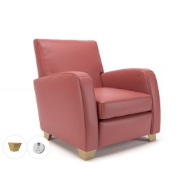 Wynne 81cm Wide Armchair Chilli Faux Leather Light Wood Feet With Socket