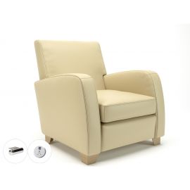Wynne 81cm Wide Armchair Cream Faux Leather Wide Chrome Feet With Socket
