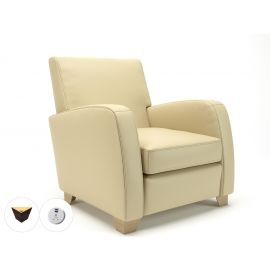 Wynne 81cm Wide Armchair Cream Faux Leather Ebony Wood Feet With Socket