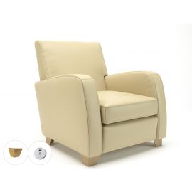 Wynne 81cm Wide Armchair Cream Faux Leather Light Wood Feet With Socket
