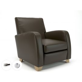 Wynne 81cm Wide Armchair Mocha Faux Leather Wide Chrome Feet With Socket