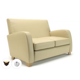 Wynne 132cm Wide Sofa Cream Faux Leather Ebony Wood Feet With Socket