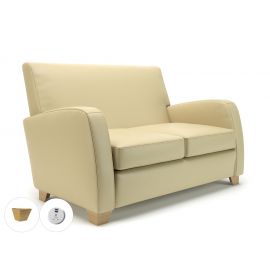 Wynne 132cm Wide Sofa Cream Faux Leather Light Wood Feet With Socket