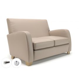 Wynne 132cm Wide Sofa Taupe Faux Leather Wide Chrome Feet With Socket