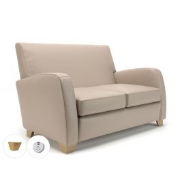 Wynne 132cm Wide Sofa Taupe Faux Leather Light Wood Feet With Socket