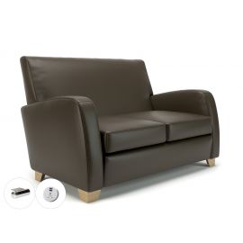 Wynne 132cm Wide Sofa Mocha Faux Leather Wide Chrome Feet With Socket
