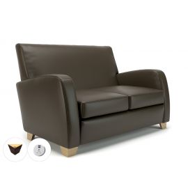 Wynne 132cm Wide Sofa Mocha Faux Leather Ebony Wood Feet With Socket