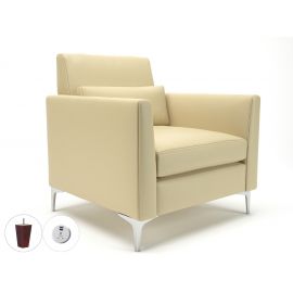 Roselle 90cm Wide Armchair Cream Faux Leather Ebony Wood Feet With Socket