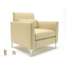 Roselle 90cm Wide Armchair Cream Faux Leather Light Wood Feet With Socket
