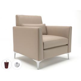 Roselle 90cm Wide Armchair Taupe Faux Leather Ebony Wood Feet With Socket