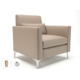 Roselle 90cm Wide Armchair Taupe Faux Leather Light Wood Feet With Socket