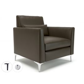 Roselle 90cm Wide Armchair Mocha Faux Leather Matt Black Feet With Socket