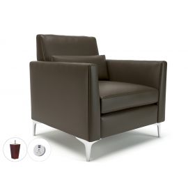 Roselle 90cm Wide Armchair Mocha Faux Leather Ebony Wood Feet With Socket