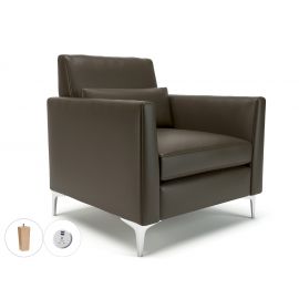 Roselle 90cm Wide Armchair Mocha Faux Leather Light Wood Feet With Socket