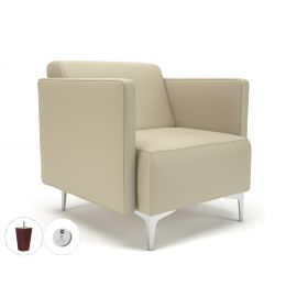 Napa Slim Arm 75cm Wide Armchair Chalk Faux Leather Ebony Wood Feet With Socket