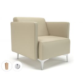 Napa Slim Arm 75cm Wide Armchair Chalk Faux Leather Light Wood Feet With Socket
