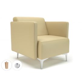 Napa Slim Arm 75cm Wide Armchair Cream Faux Leather Light Wood Feet With Socket