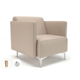 Napa Slim Arm 75cm Wide Armchair Taupe Faux Leather Light Wood Feet With Socket