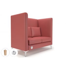 Altus 128cm Wide Privacy Booth Chilli Faux Leather Light Wood Feet With Socket