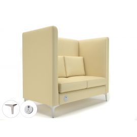 Altus 128cm Wide Privacy Booth Cream Faux Leather Chrome Feet With Socket