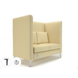 Altus 128cm Wide Privacy Booth Cream Faux Leather Matt Black Feet With Socket